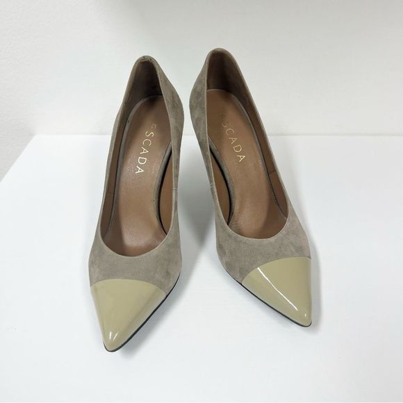 Escada Suede Patent Stiletto Point 36.5 Taupe - Picture 2 of 8
